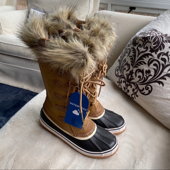 👢 JBU BY JAMBU TAN BLACK FAUX FUR LEATHER WATERPROOF TALL BOOTS! - Picture 11 of 16